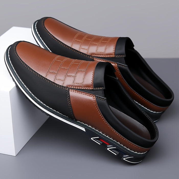 Mules homme bicolores à enfiler, coloris Marron