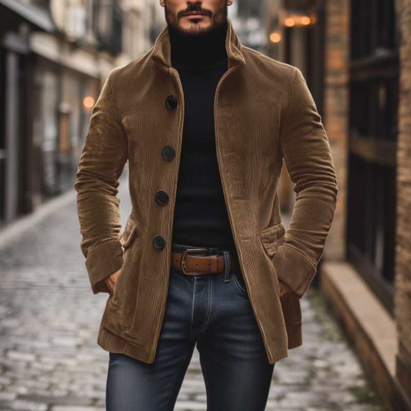 Manteau court ajusté en velours côtelé à col montant pour homme, vue 10