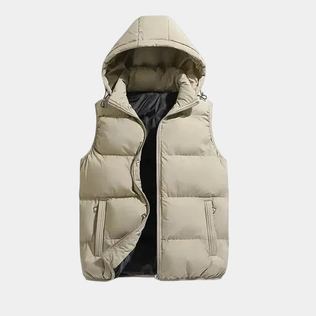 Doudoune sans manches homme matelassée à capuche, coloris Beige