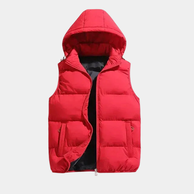 Doudoune sans manches homme matelassée à capuche, coloris Rouge