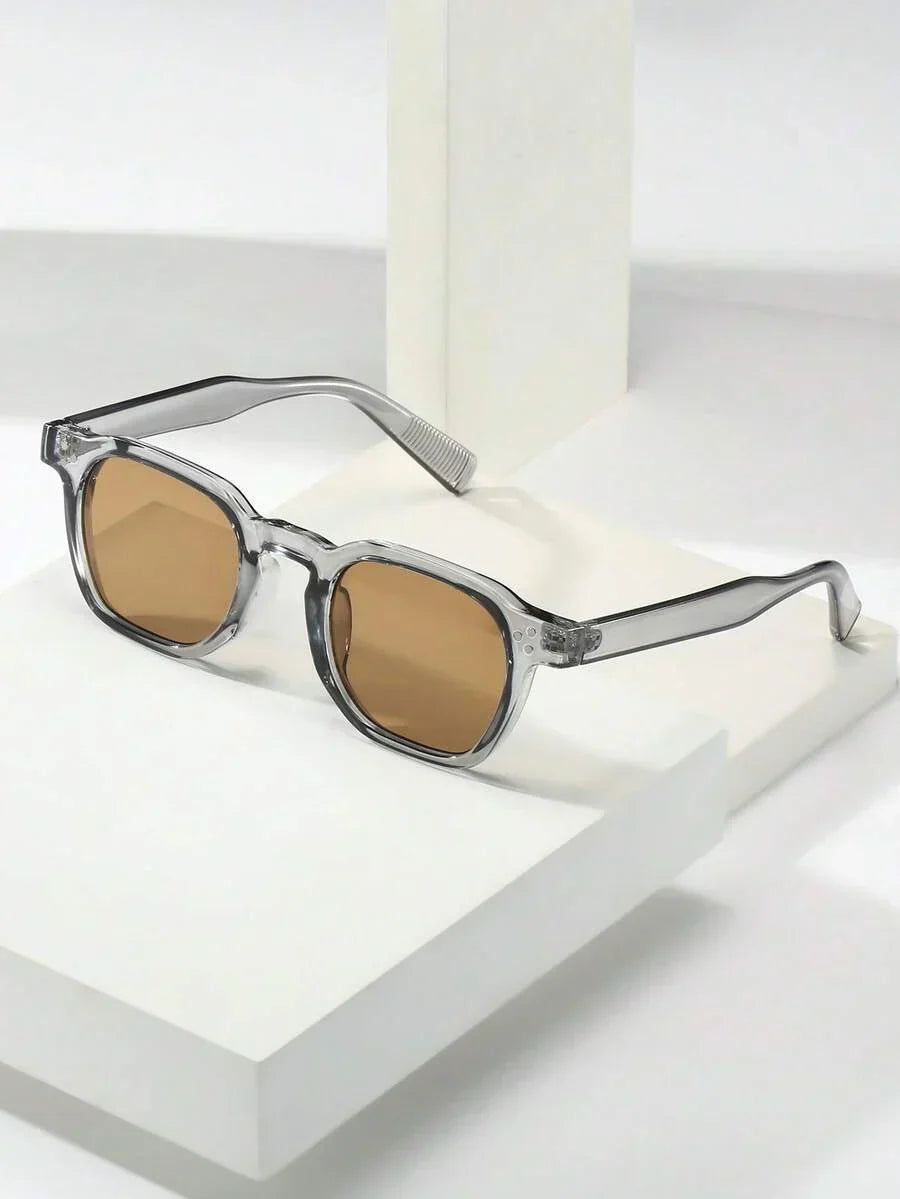 Lunettes de soleil homme à monture octogonale, coloris Gris/Marron