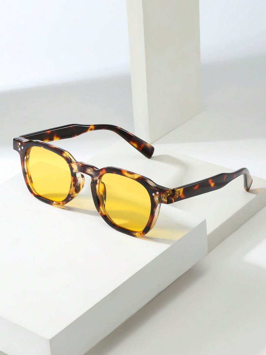 Lunettes de soleil homme à monture octogonale, coloris Noir/Marron