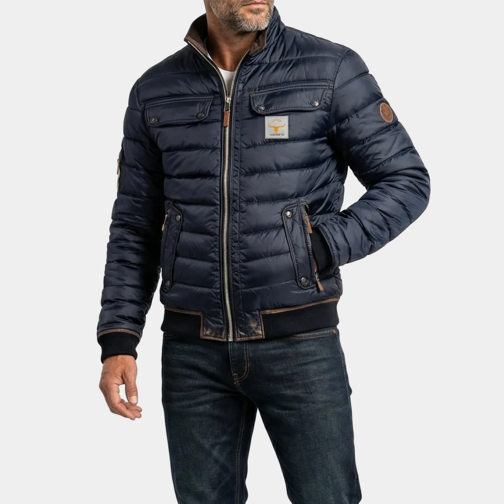 Veste homme matelassée zippée, coloris Bleu marine, vue 2